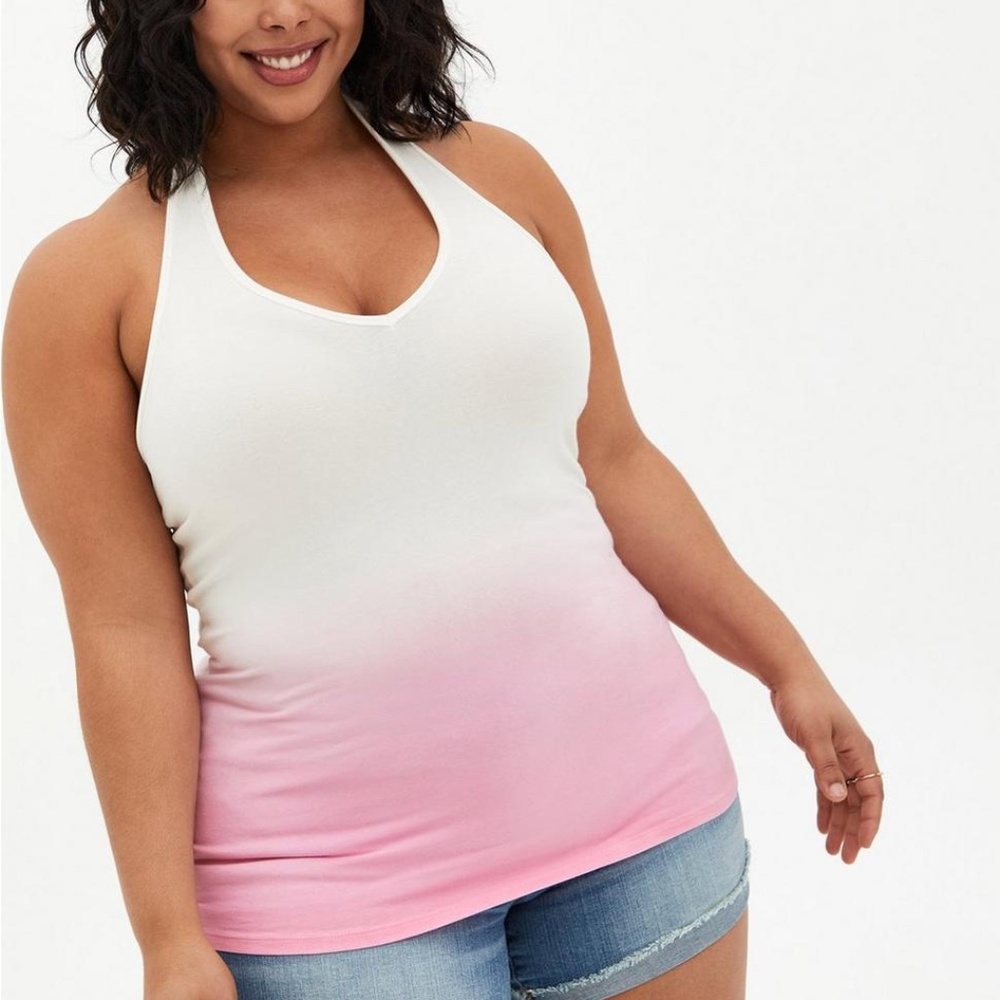 NWT Torrid Dip Dye Foxy V Neck Halter Tank Pink & White Plus 1X